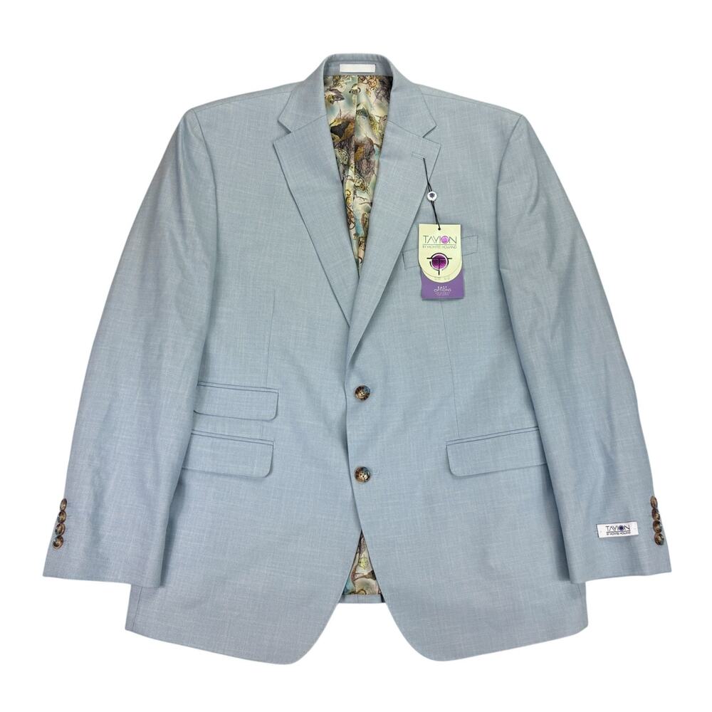 Tayion Mens Agordy Regular Fit Sharkskin Suit Jacket Light Blue 42R